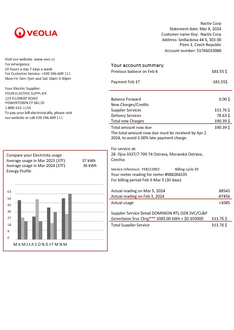 Czechia Veolia Energy Czech Republic energy business utility bill in word and pdf formats1